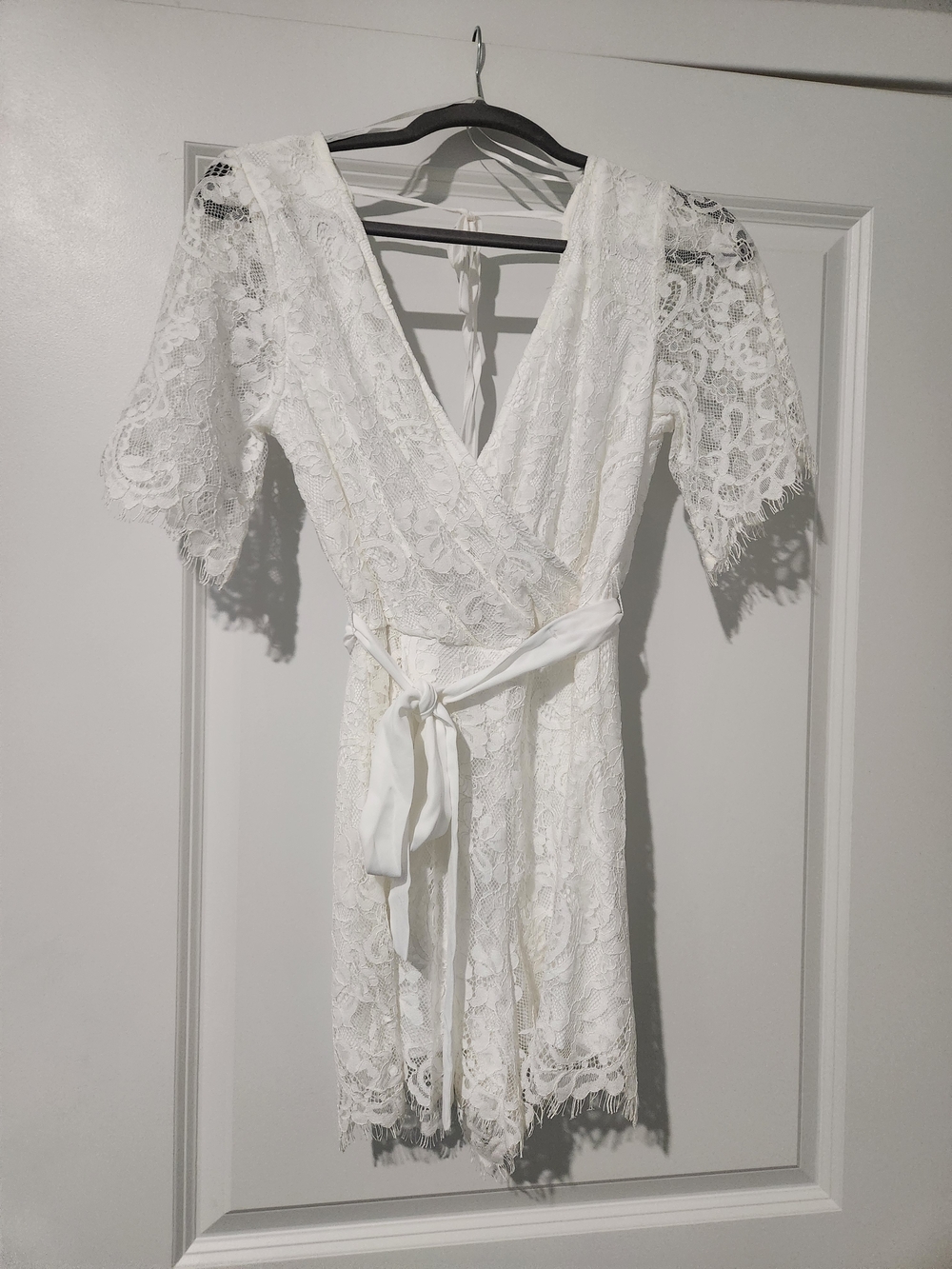 Francesca's White Lace Romper with Lace Detail - Picture 3 of 5
